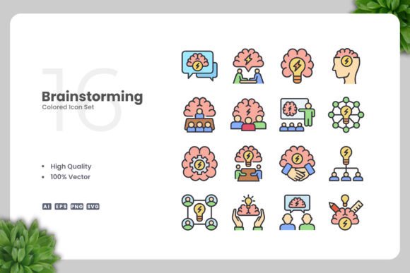 Brainstorming Color Icons: A Modern Graphic Design Asset for Content Creators