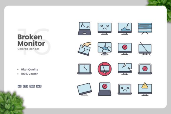 Broken Monitor Color Icons for Modern Graphic Design