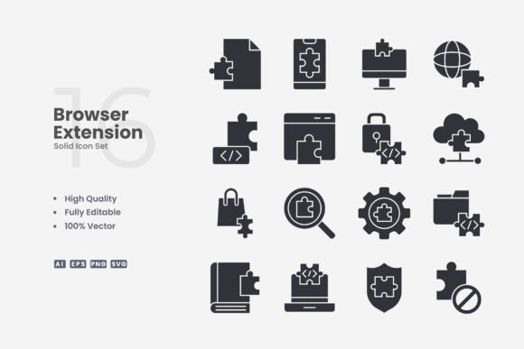 Browser Extension Solid Icons for Graphics and Icons