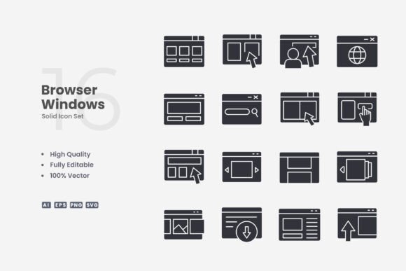 Browser Windows Solid Icons: Essential Graphics for Modern Branding