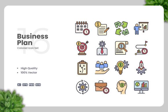 Business Plan Color Icons for Modern Branding and Marketing