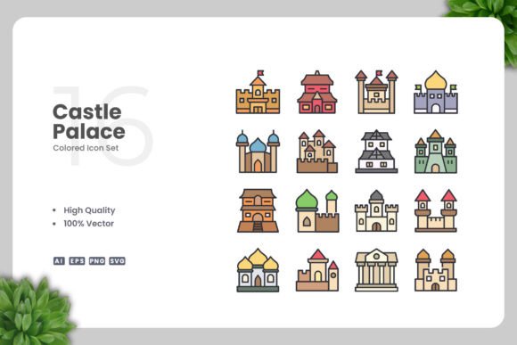 Castle Palace Color Icons for Graphic Design Projects