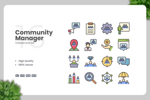 Community Manager Color Icons for Local Business Branding