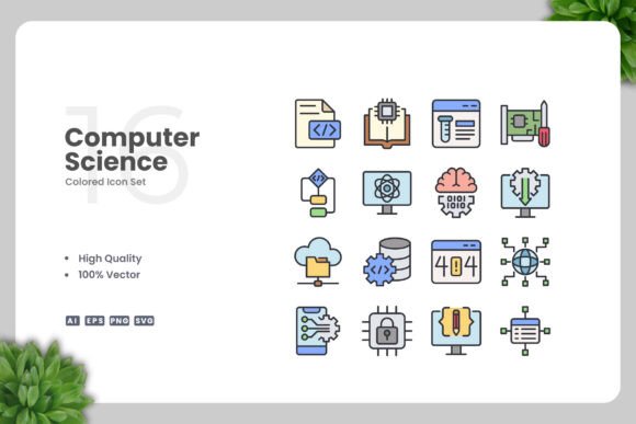 Computer Science Color Icons for Modern Web Design