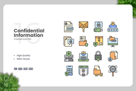 Confidential Information Color Icons for Commercial Use