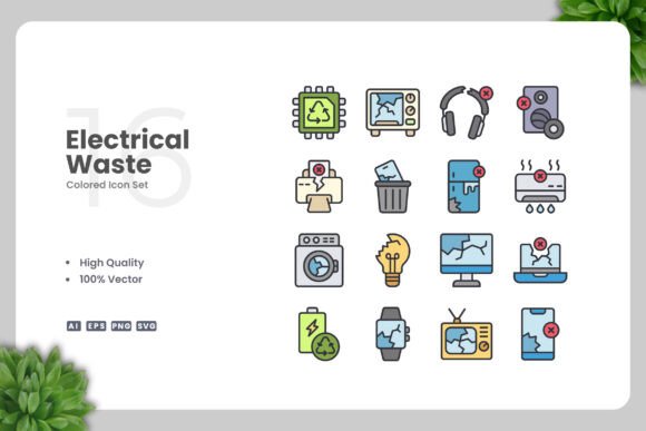Electrical Waste Color Icons for Crafting and Design