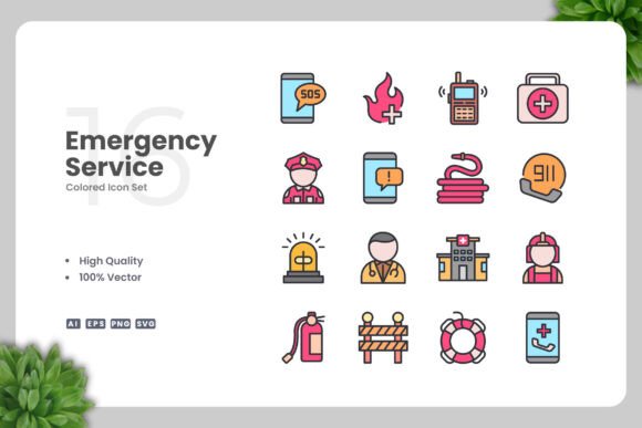 Emergency Service Color Icons for Local Business Branding
