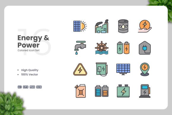 Energy and Power Color Icons for Small Business Branding