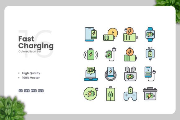 Fast Charging Color Icons for Modern Web and Editorial Design