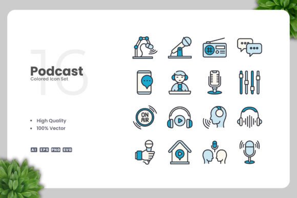 Podcast Color Icons for Modern Graphic Design