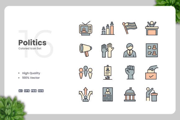 Politics Color Icons: A Versatile Graphic Design Asset for Content Creators