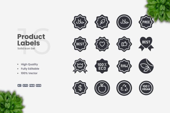 Product Labels Solid Icons: Essential Graphics for Local Brands