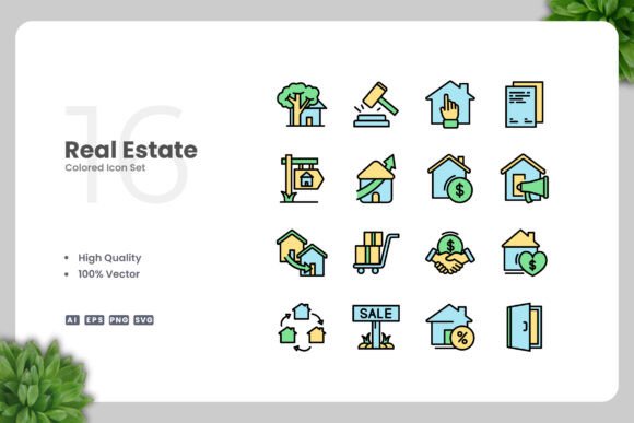 Real Estate Color Icons: A Versatile Graphic Design Asset