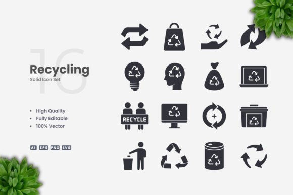 Recycling Solid Icons: Modern Graphics for Clean Editorial Design