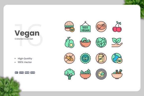 Vegan Color Icons: A Versatile Graphic Design Asset for Local Brands